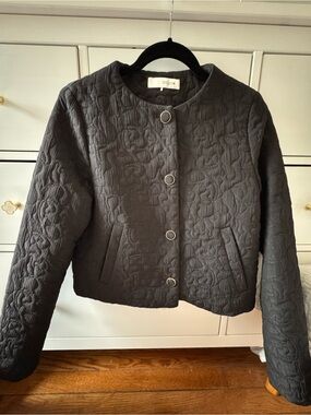 Zara Black Quilted Round-Neck Bomber Jacket